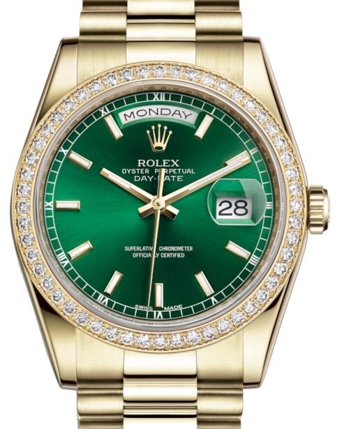 Rolex Day-Date 36 36 mm 118348GSP Yellow Gold/Diamonds Green