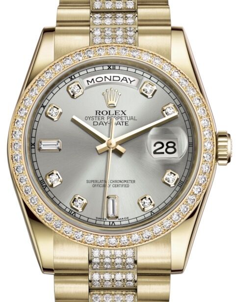Rolex Day-Date 36 36 mm 118348SDDP Yellow Gold/Diamonds Silver