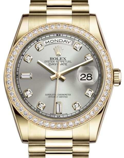 Rolex Day-Date 36 36 mm 118348SDP Yellow Gold/Diamonds Silver