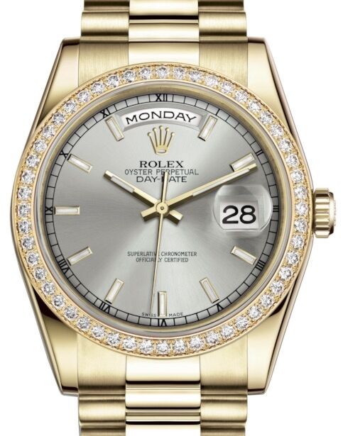 Rolex Day-Date 36 36 mm 118348SSP Yellow Gold/Diamonds Silver