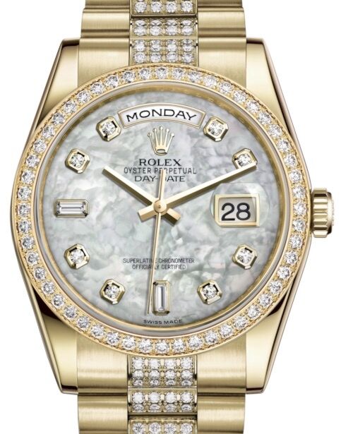 Rolex Day-Date 36 36 mm 118348WMDDP Yellow Gold/Diamonds White Mother of Pearl