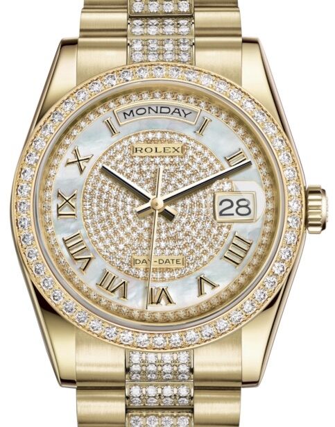 Rolex Day-Date 36 36 mm 118348WMDPRDP Yellow Gold/Diamonds White Mother of Pearl