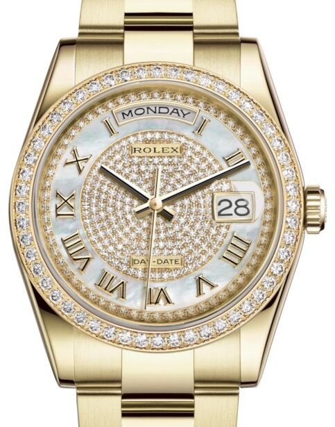 Rolex Day-Date 36 36 mm 118348WMDPRO Yellow Gold/Diamonds White Mother of Pearl
