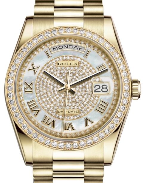 Rolex Day-Date 36 36 mm 118348WMDPRP Yellow Gold/Diamonds White Mother of Pearl