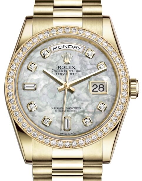 Rolex Day-Date 36 36 mm 118348WMDP Yellow Gold/Diamonds White Mother of Pearl
