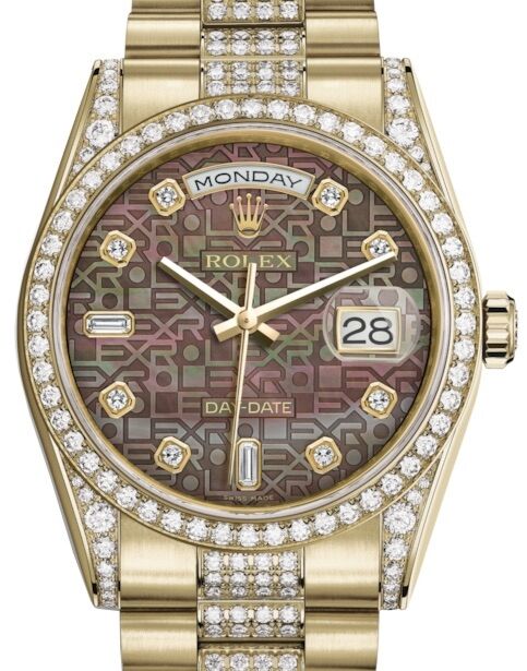 Rolex Day-Date 36 36 mm 118388BMJDDP Yellow Gold/Diamonds Black Mother of Pearl