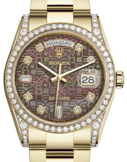 Rolex Day-Date 36 36 mm 118388BMJDO Yellow Gold/Diamonds Black Mother of Pearl