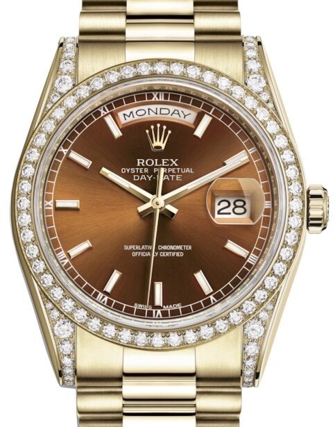Rolex Day-Date 36 36 mm 118388CGSP Yellow Gold/Diamonds Cognac