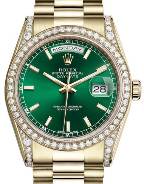 Rolex Day-Date 36 36 mm 118388GSP Yellow Gold/Diamonds Green