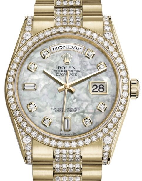 Rolex Day-Date 36 36 mm 118388WMDDP Yellow Gold/Diamonds White Mother of Pearl
