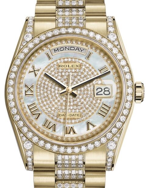 Rolex Day-Date 36 36 mm 118388WMDPRDP Yellow Gold/Diamonds White Mother of Pearl