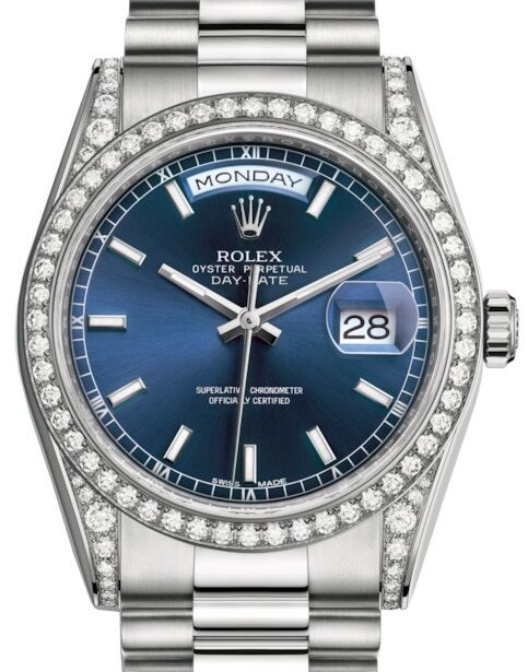 Rolex Day-Date 36 36 mm 118389BLSP White Gold/Diamonds Blue