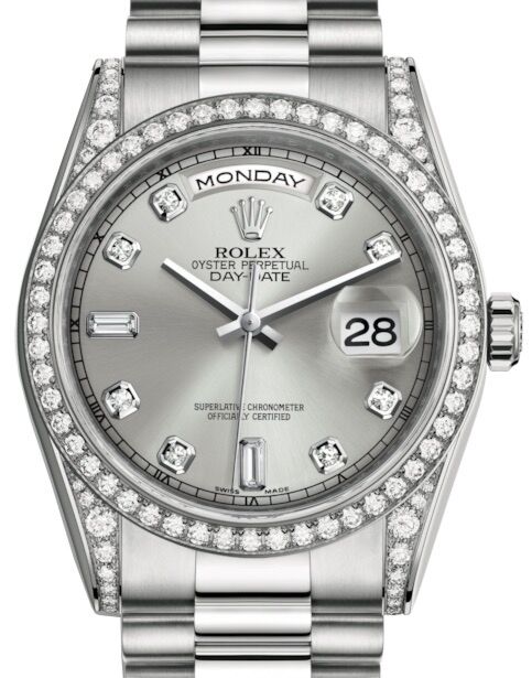 Rolex Day-Date 36 36 mm 118389SDP White Gold/Diamonds Silver
