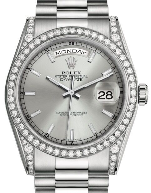 Rolex Day-Date 36 36 mm 118389SSP White Gold/Diamonds Silver