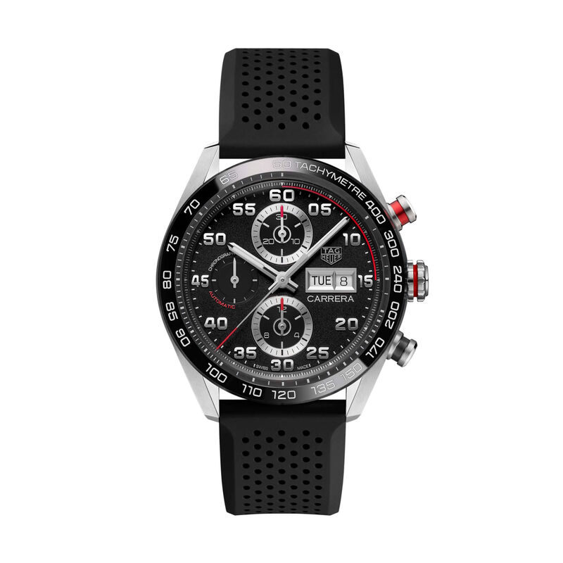 Tag Heuer Carrera Chronograph CAR201Z Black Index Ceramic Bezel Rubber Strap 43mm - PRE-OWNED