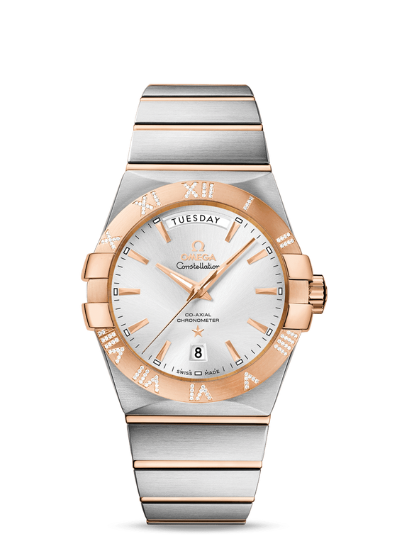 Omega Constellation Co-Axial 123.20.38.21.52.001 38mm Silver Diamond Roman Red Gold Stainless Steel - BRAND NEW