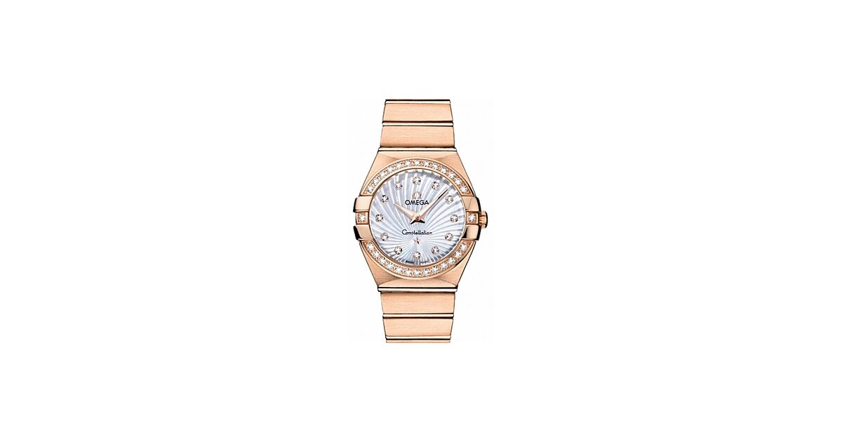 Omega Constellation Quartz 123.55.27.60.55.001 27mm White Mother of Pearl Guilloche Diamond Red Gold BRAND NEW