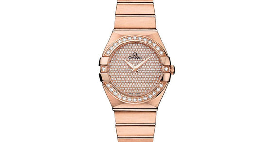 Omega Constellation Quartz 123.55.27.60.99.004 27mm Diamond Pave Red Gold BRAND NEW