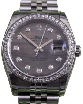 Rolex Datejust 36 mm 126200BLKMOPJ Steel/White Gold/Diamonds Black Mother of Pearl