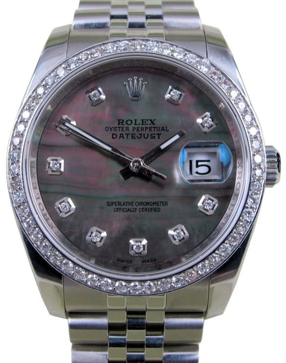 Rolex Datejust 36 mm 126200BMOPJCD Steel/White Gold/Diamonds Black Mother of Pearl