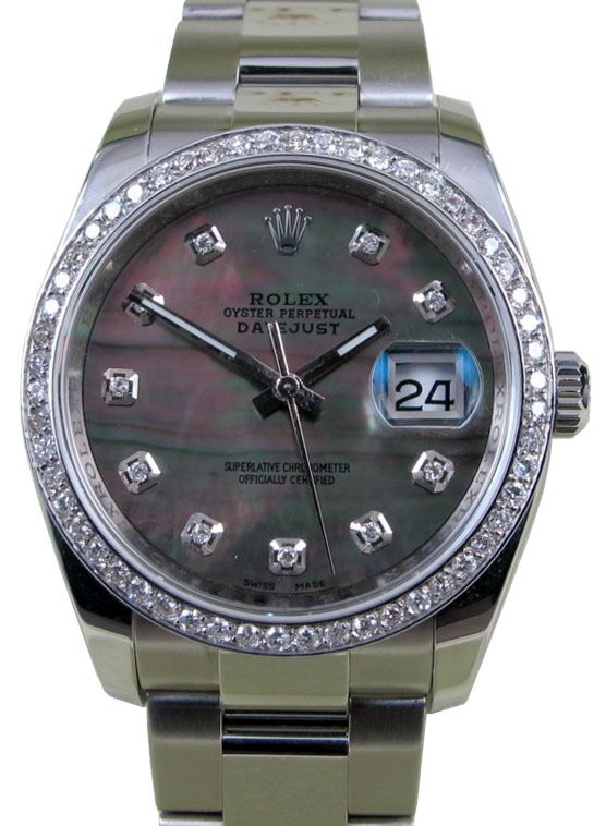 Rolex Datejust 36 mm 126200BMOPO Steel/White Gold/Diamonds Black Mother of Pearl