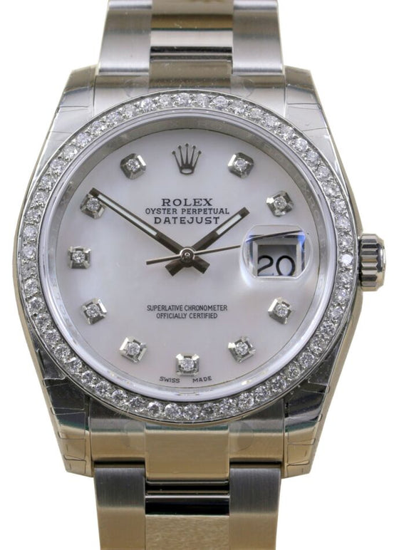 Rolex Datejust 36 mm 126200WMP Steel/White Gold/Diamonds White Mother of Pearl