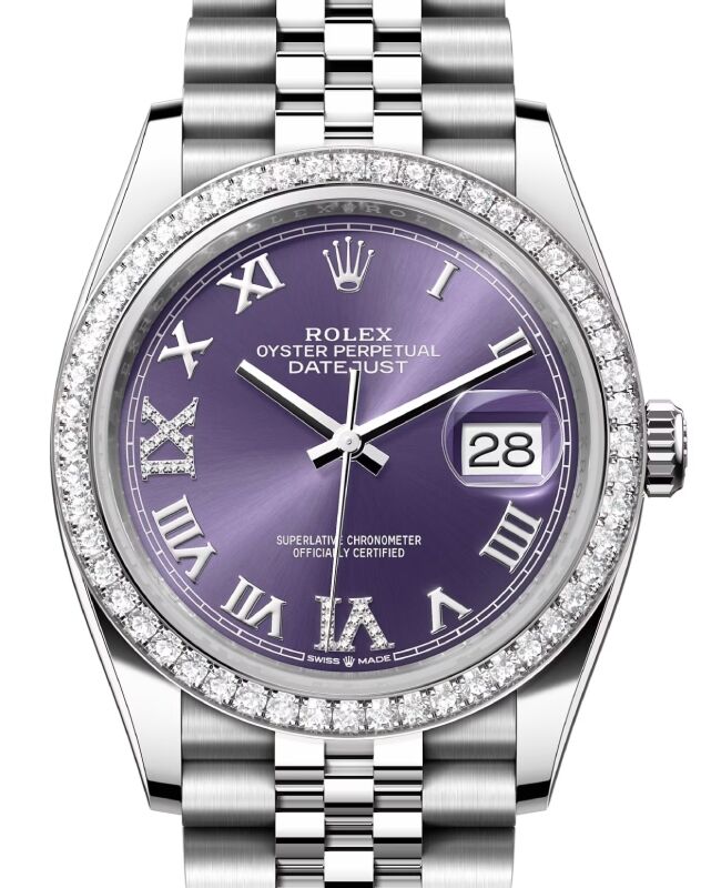 Rolex Datejust 36 36 mm 126284RBRARDVIIXJ Steel/White Gold/Diamonds Aubergine