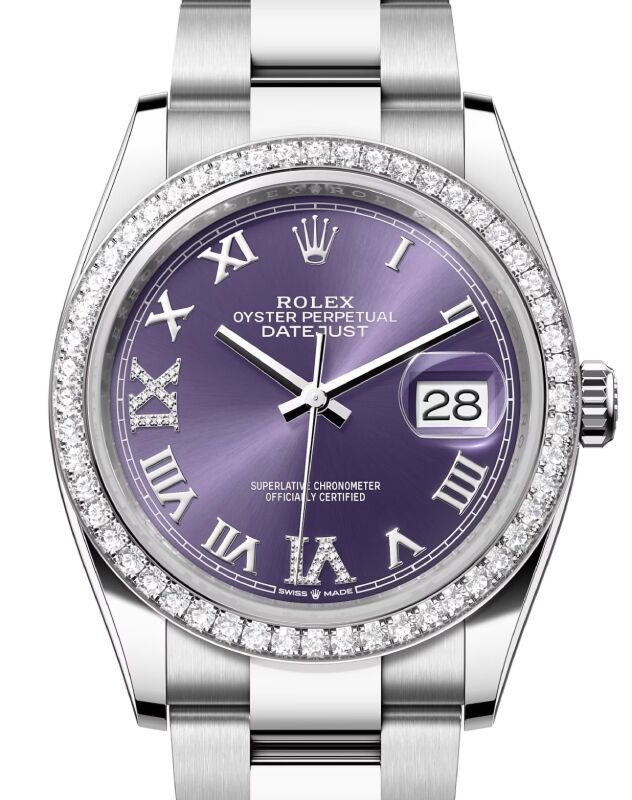 Rolex Datejust 36 36 mm 126284RBRARDVIIXO Steel/White Gold/Diamonds Aubergine
