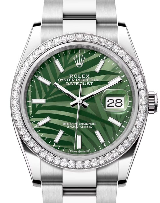 Rolex Datejust 36 36 mm 126284RBRGSO Steel/White Gold/Diamonds Olive Green