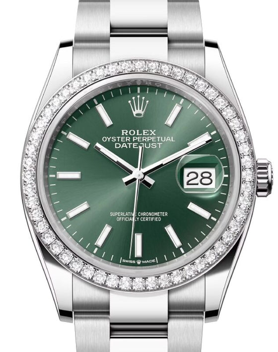 Rolex Datejust 36 36 mm 126284RBRMGRSO Steel/White Gold/Diamonds Green
