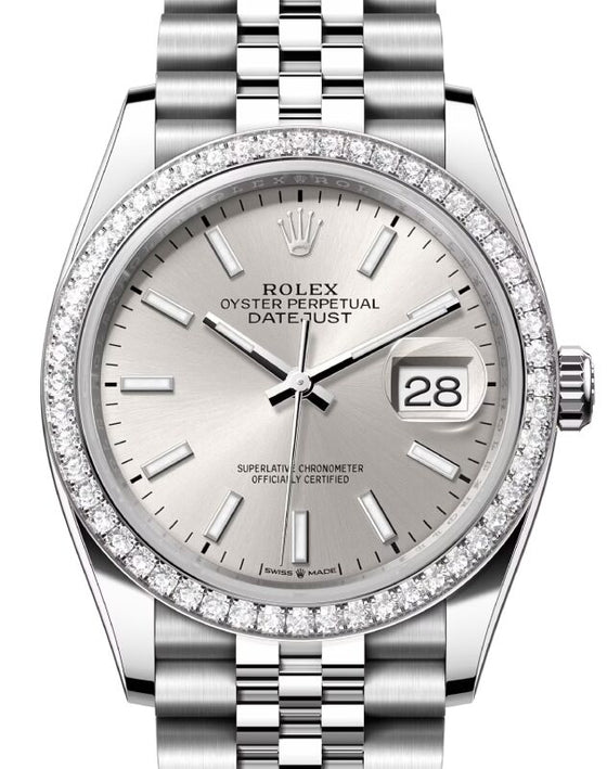 Rolex Datejust 36 36 mm 126284RBRSSJ Steel/White Gold/Diamonds Silver