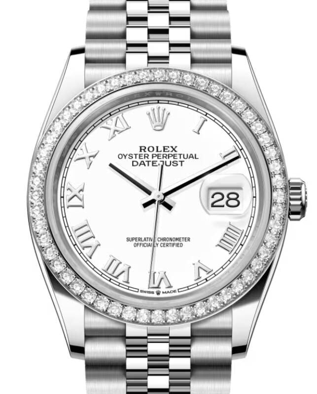 Rolex Datejust 36 36 mm 126284RBRWRJ Steel/White Gold/Diamonds White