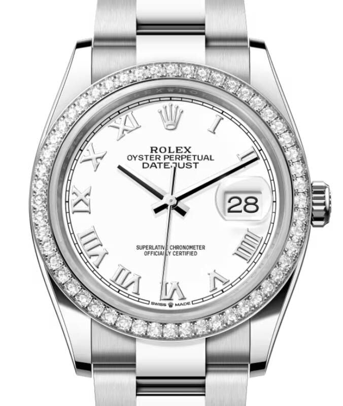 Rolex Datejust 36 36 mm 126284RBRWRO Steel/White Gold/Diamonds White