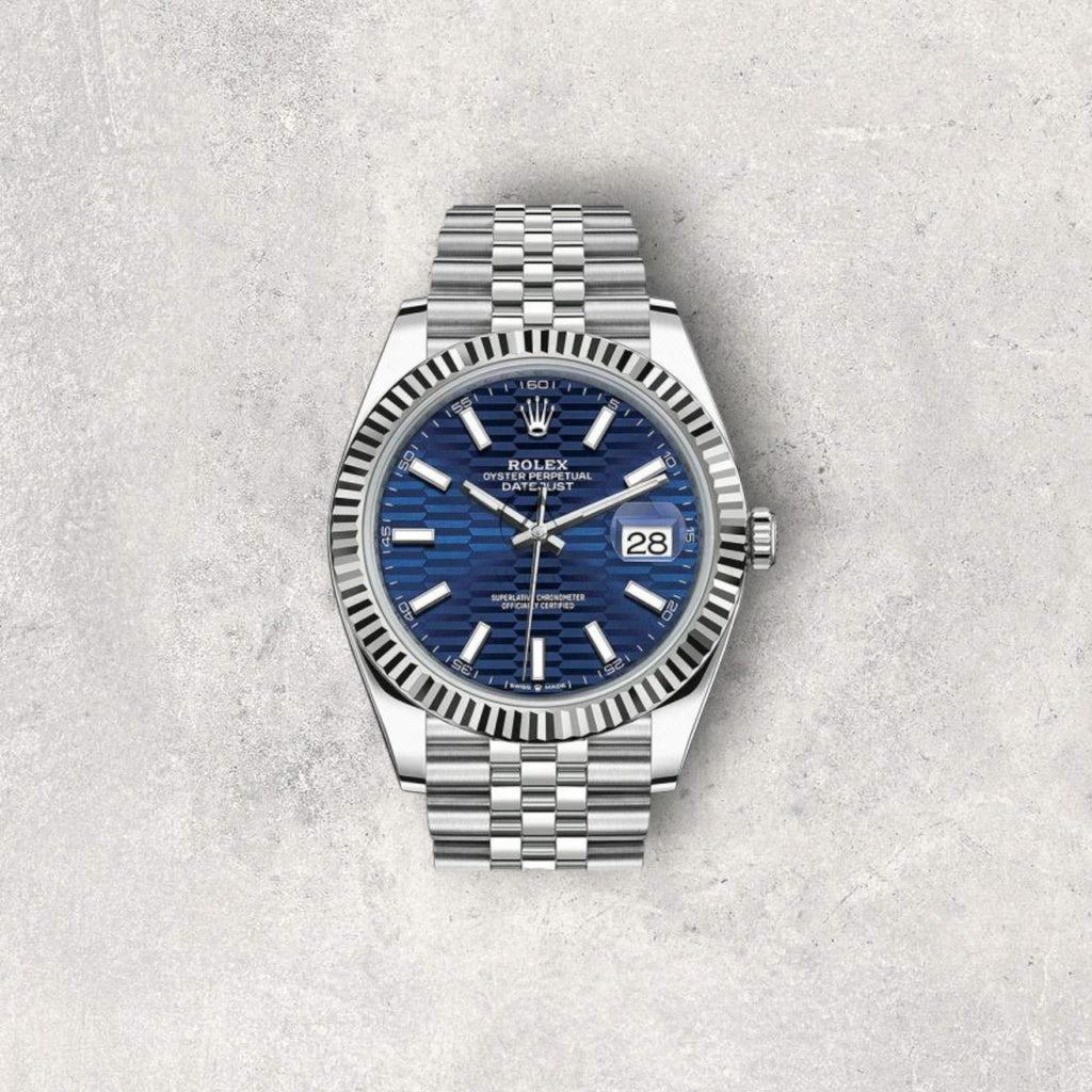 Rolex Datejust 41 126334 Stainless Steel Fluted Motif Blue Dial Jubilee Bracelet Fluted Bezel