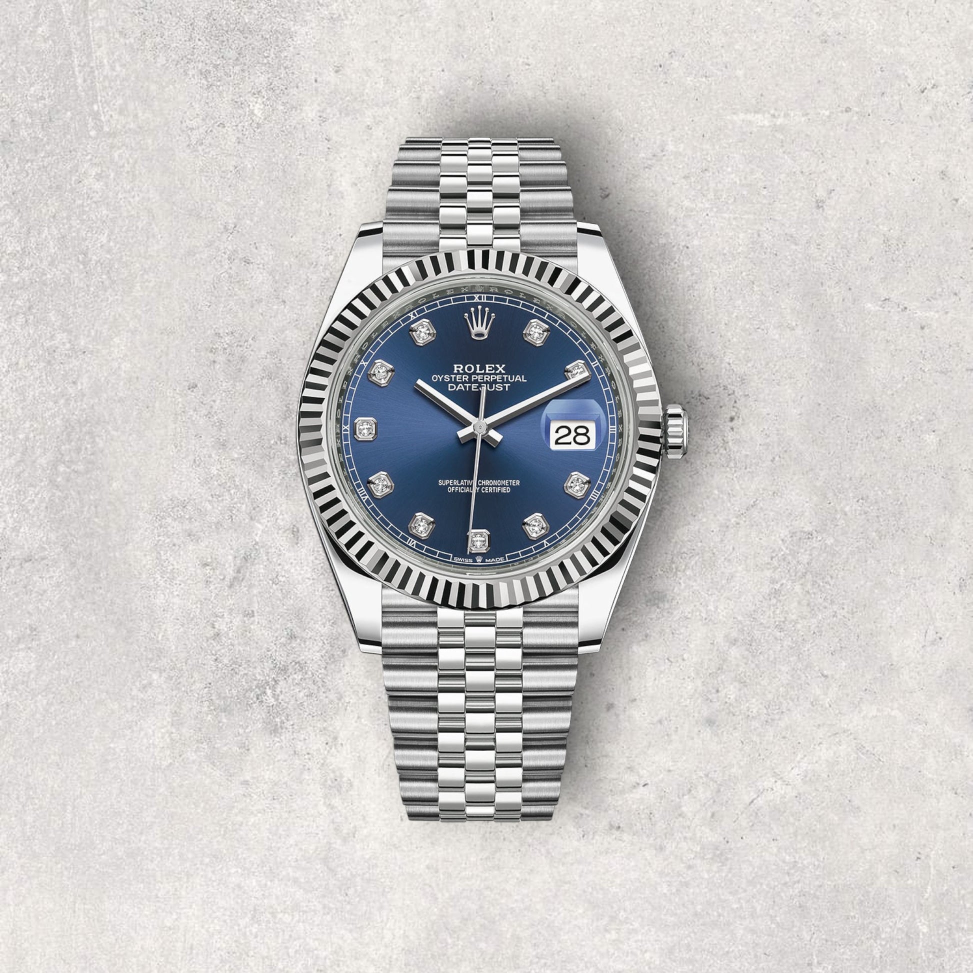 Rolex Datejust 41 126334 Stainless Steel Blue Diamond Dial Jubilee Bracelet Fluted Bezel