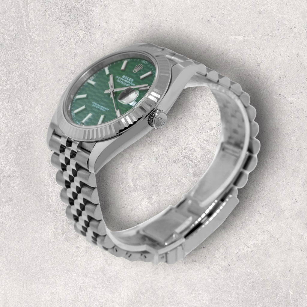 Rolex Datejust 41 126334 Stainless Steel Fluted Motif Green Dial Jubilee Bracelet Fluted Bezel