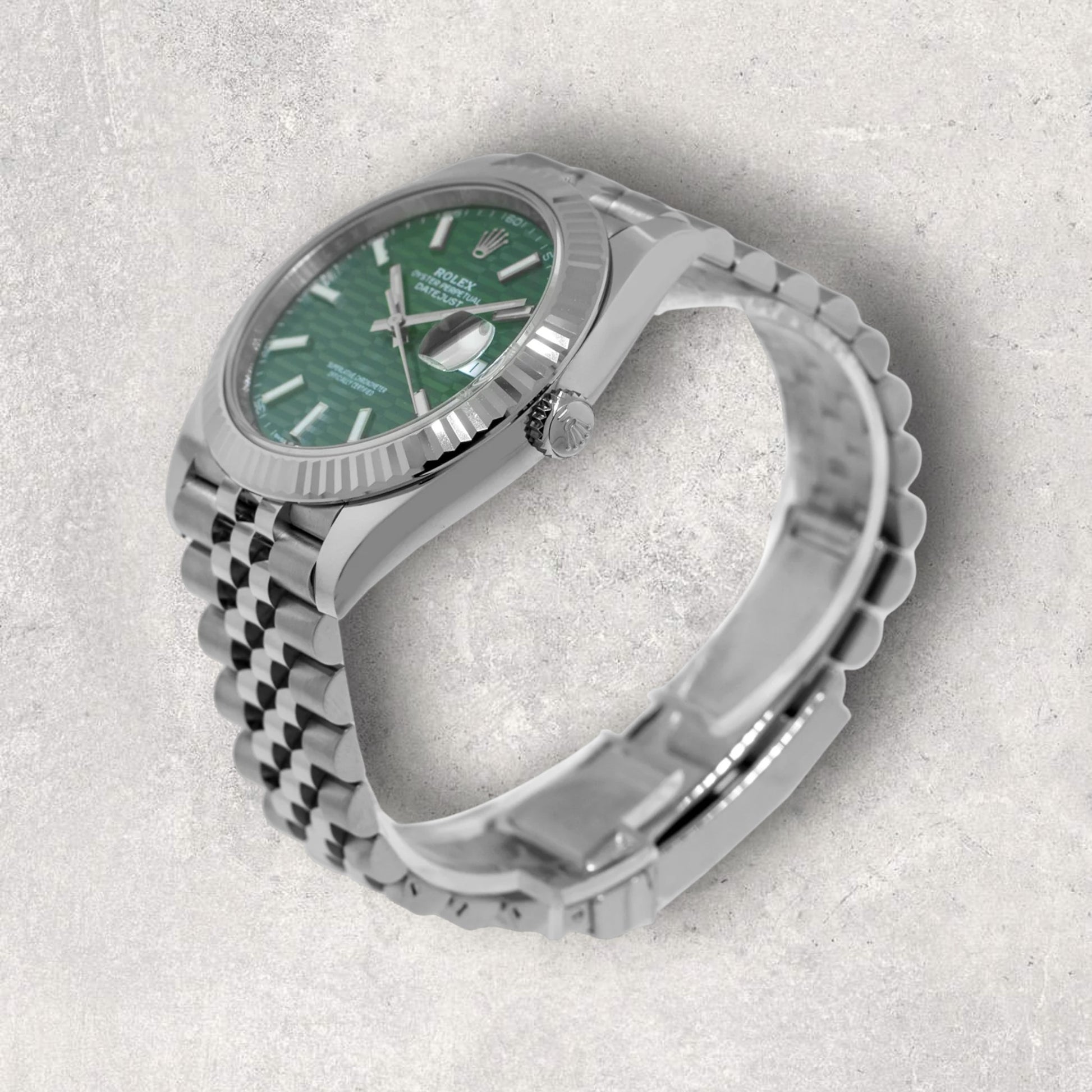 Rolex Datejust 41 126334 Stainless Steel Fluted Motif Green Dial Jubilee Bracelet Fluted Bezel