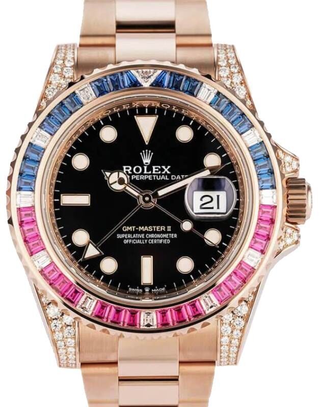 Rolex GMT-Master II 40 mm 126755SARU Rose Gold/Diamonds Black