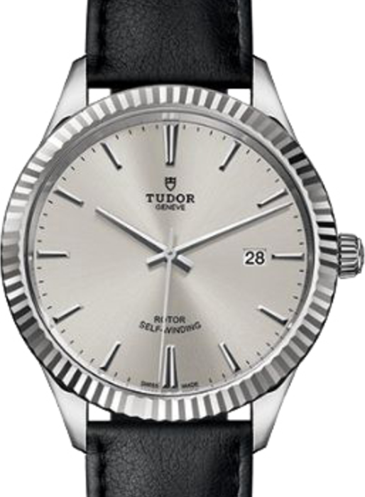 Tudor Style 12710 Silver Index Fluted Stainless Steel Leather 41mm BRAND NEW