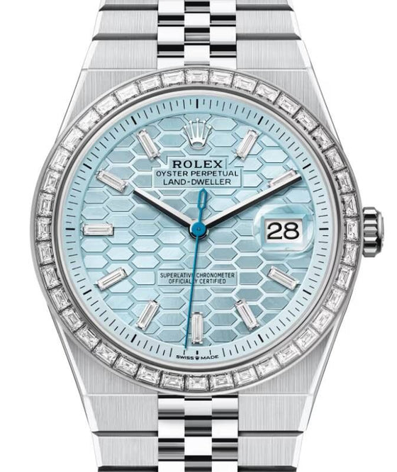 Rolex Land-Dweller 40 40 mm 127386TBR Platinum/Diamonds Ice Blue