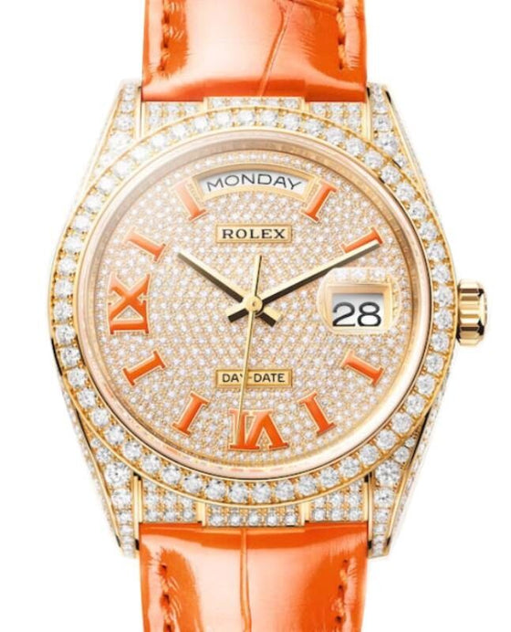 Rolex Day-Date 36 36 mm 128158RBR Yellow Gold/Diamonds Diamond Pave