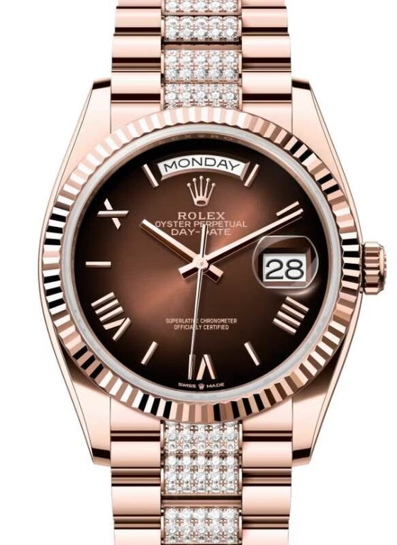 Rolex Day-Date 36 36 mm 128235BOSRDP Rose Gold Brown