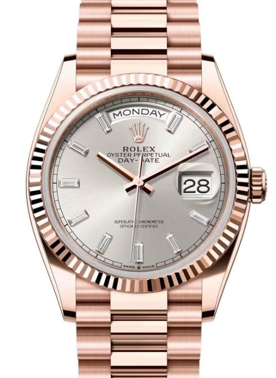Rolex Day-Date 36 36 mm 128235SVDP Rose Gold Silver