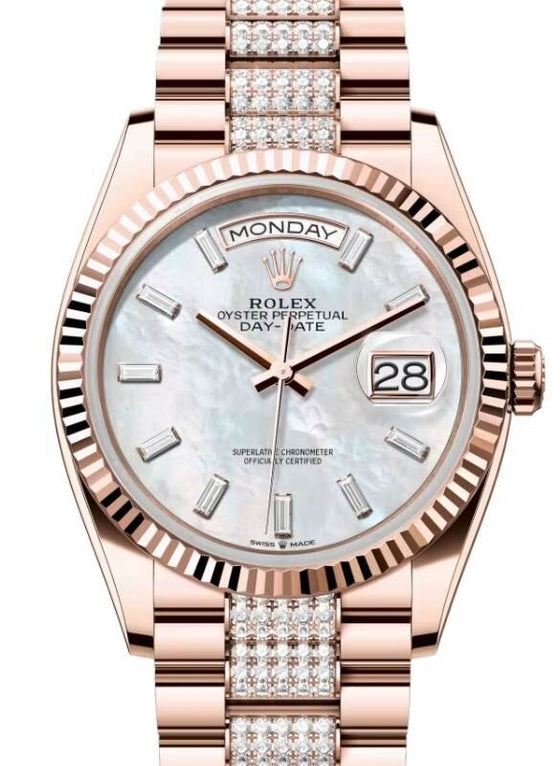 Rolex Day-Date 36 36 mm 128235WMOPBDDP Rose Gold White Mother of Pearl