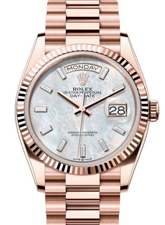 Rolex Day-Date 36 36 mm 128235WMOPDP Rose Gold White Mother of Pearl