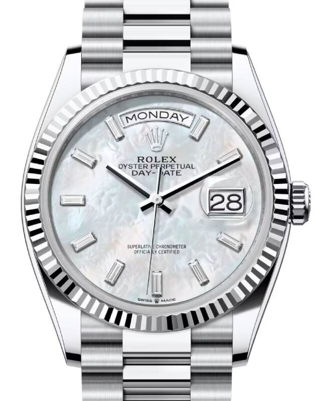 Rolex Day-Date 36 36 mm 128236WMOPBDP Platinum White Mother of Pearl