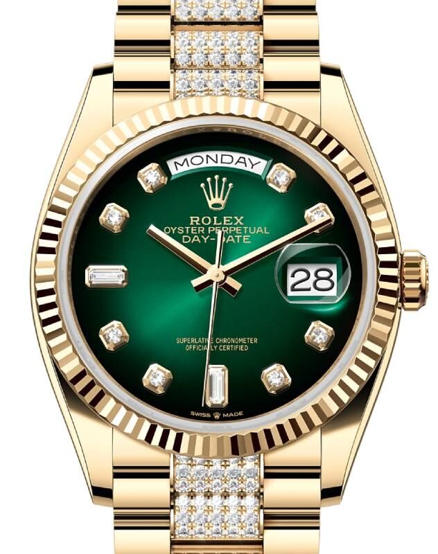 Rolex Day-Date 36 36 mm 128238GDDP Yellow Gold Green