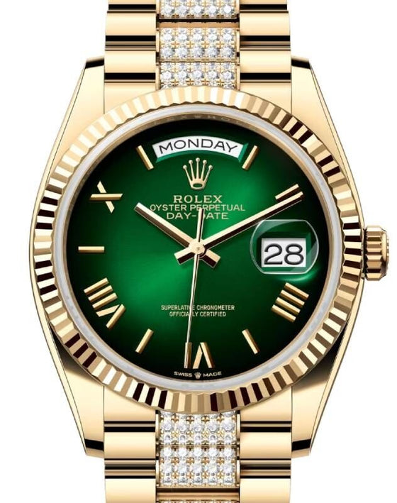 Rolex Day-Date 36 36 mm 128238GORD Yellow Gold Green
