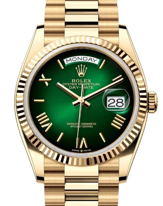 Rolex Day-Date 36 mm 128238GO Yellow Gold Green