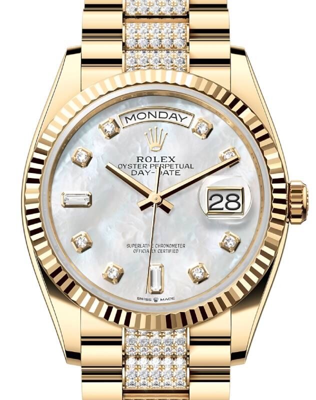 Rolex Day-Date 36 36 mm 128238MOPDDP Yellow Gold White Mother of Pearl